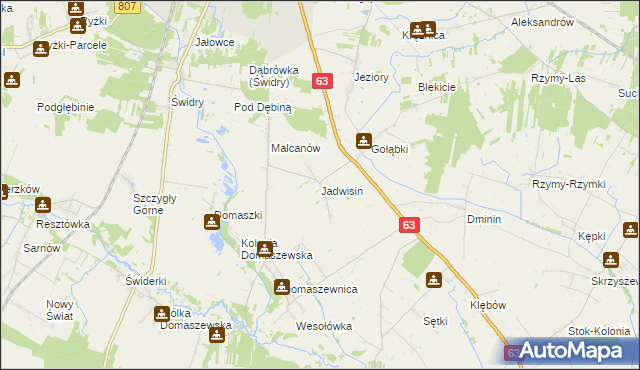 mapa Jadwisin gmina Łuków, Jadwisin gmina Łuków na mapie Targeo