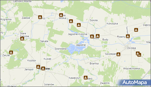 mapa Jagodne gmina Kłoczew, Jagodne gmina Kłoczew na mapie Targeo