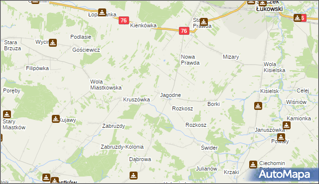 mapa Jagodne gmina Stoczek Łukowski, Jagodne gmina Stoczek Łukowski na mapie Targeo