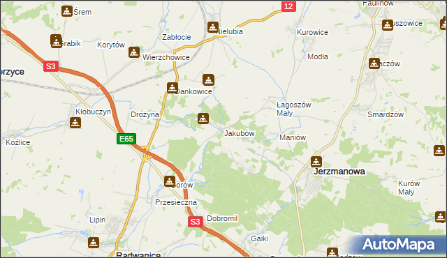 mapa Jakubów gmina Radwanice, Jakubów gmina Radwanice na mapie Targeo