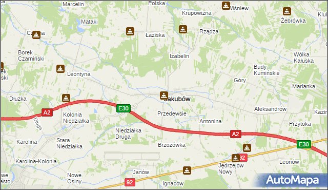 mapa Jakubów powiat miński, Jakubów powiat miński na mapie Targeo