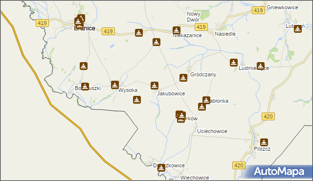 mapa Jakubowice gmina Branice, Jakubowice gmina Branice na mapie Targeo