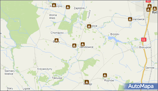mapa Jakubowice gmina Byczyna, Jakubowice gmina Byczyna na mapie Targeo