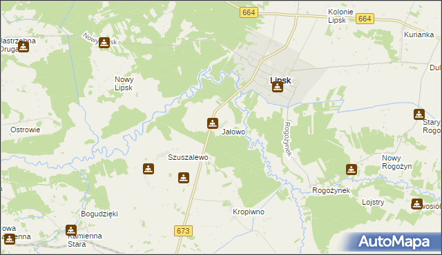 mapa Jałowo gmina Lipsk, Jałowo gmina Lipsk na mapie Targeo