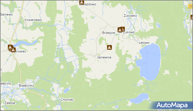 mapa Janiewice, Janiewice na mapie Targeo