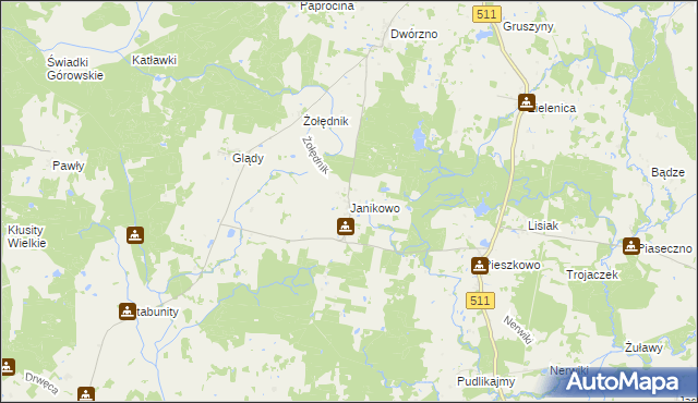 mapa Janikowo gmina Górowo Iławeckie, Janikowo gmina Górowo Iławeckie na mapie Targeo