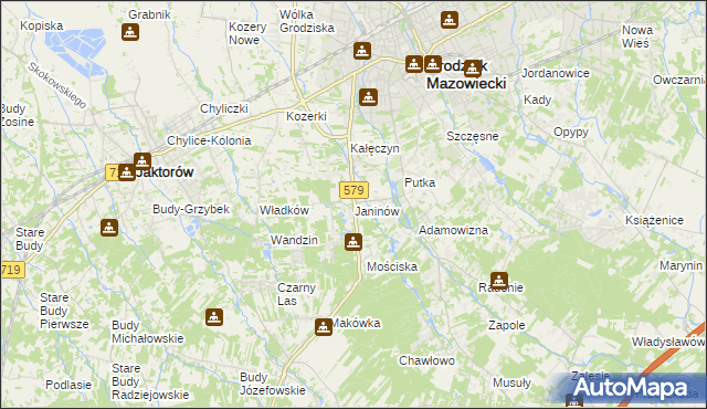mapa Janinów gmina Grodzisk Mazowiecki, Janinów gmina Grodzisk Mazowiecki na mapie Targeo