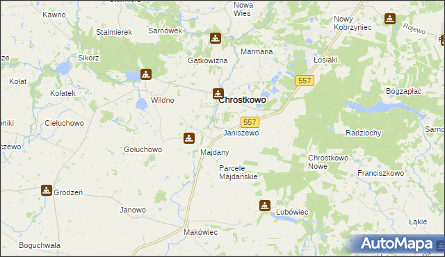 mapa Janiszewo gmina Chrostkowo, Janiszewo gmina Chrostkowo na mapie Targeo