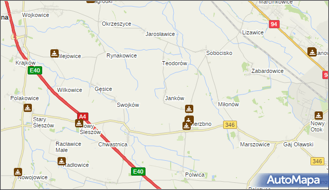 mapa Janków gmina Domaniów, Janków gmina Domaniów na mapie Targeo