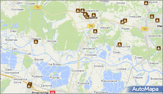 mapa Jankowice gmina Babice, Jankowice gmina Babice na mapie Targeo