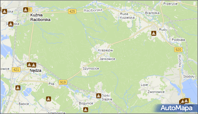 mapa Jankowice gmina Kuźnia Raciborska, Jankowice gmina Kuźnia Raciborska na mapie Targeo