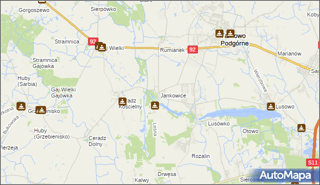 mapa Jankowice gmina Tarnowo Podgórne, Jankowice gmina Tarnowo Podgórne na mapie Targeo