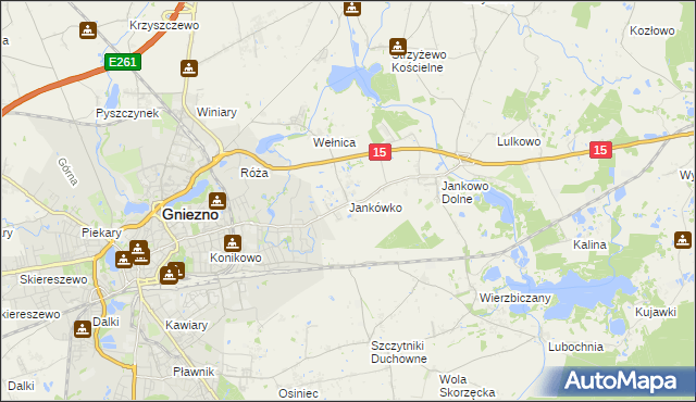 mapa Jankówko gmina Gniezno, Jankówko gmina Gniezno na mapie Targeo