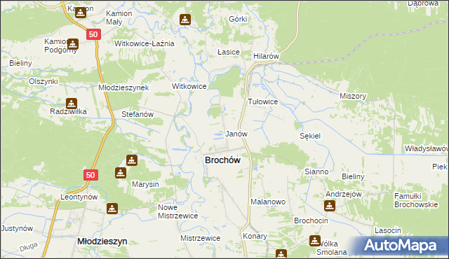 mapa Janów gmina Brochów, Janów gmina Brochów na mapie Targeo