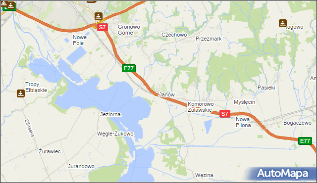 mapa Janów gmina Elbląg, Janów gmina Elbląg na mapie Targeo