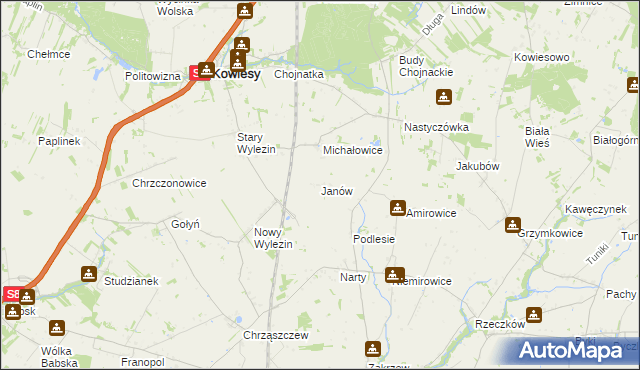 mapa Janów gmina Kowiesy, Janów gmina Kowiesy na mapie Targeo