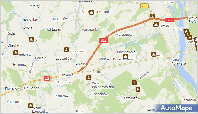 mapa Janów gmina Puławy, Janów gmina Puławy na mapie Targeo