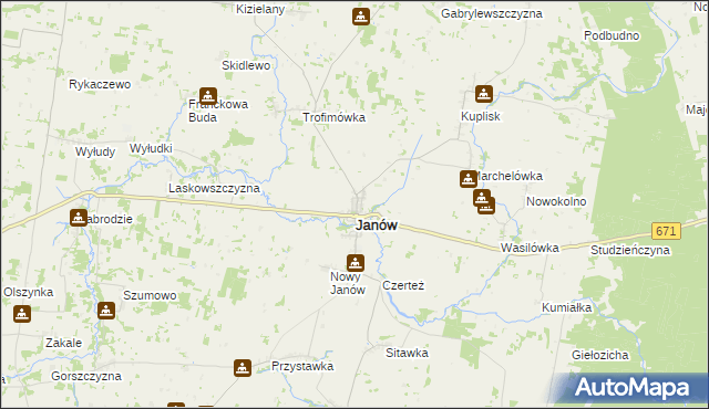 mapa Janów powiat sokólski, Janów powiat sokólski na mapie Targeo