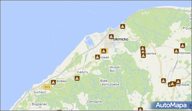 mapa Janówek gmina Tolkmicko, Janówek gmina Tolkmicko na mapie Targeo