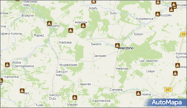 mapa Janówek gmina Wierzbno, Janówek gmina Wierzbno na mapie Targeo