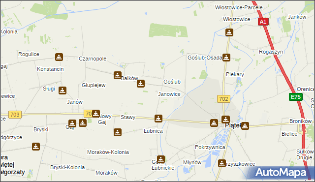 mapa Janowice gmina Piątek, Janowice gmina Piątek na mapie Targeo