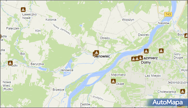 mapa Janowiec powiat puławski, Janowiec powiat puławski na mapie Targeo
