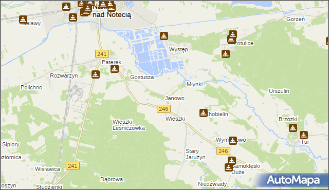mapa Janowo gmina Nakło nad Notecią, Janowo gmina Nakło nad Notecią na mapie Targeo
