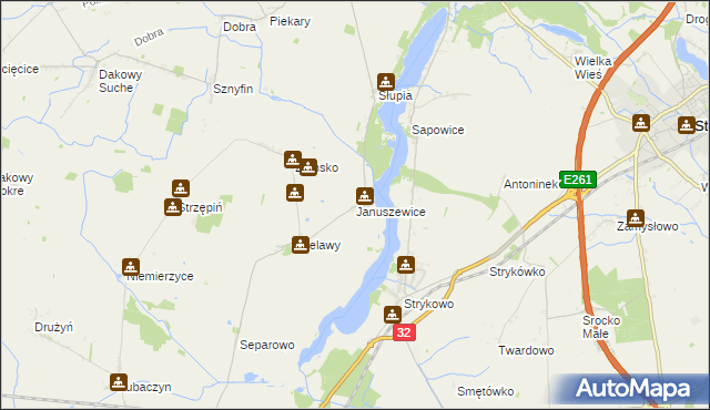 mapa Januszewice gmina Granowo, Januszewice gmina Granowo na mapie Targeo
