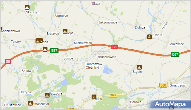 mapa Januszkowice gmina Długołęka, Januszkowice gmina Długołęka na mapie Targeo