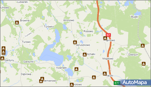 mapa Januszkowo gmina Kozłowo, Januszkowo gmina Kozłowo na mapie Targeo