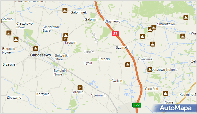 mapa Jarocin gmina Baboszewo, Jarocin gmina Baboszewo na mapie Targeo
