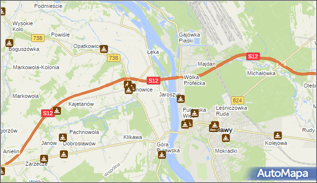 mapa Jaroszyn gmina Puławy, Jaroszyn gmina Puławy na mapie Targeo