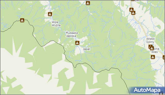 mapa Jasiel gmina Jaśliska, Jasiel gmina Jaśliska na mapie Targeo