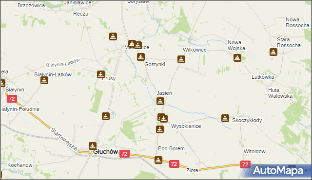 mapa Jasień gmina Głuchów, Jasień gmina Głuchów na mapie Targeo