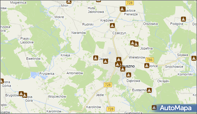 mapa Jasień gmina Łopuszno, Jasień gmina Łopuszno na mapie Targeo