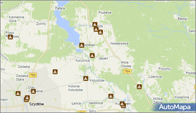 mapa Jasień gmina Staszów, Jasień gmina Staszów na mapie Targeo