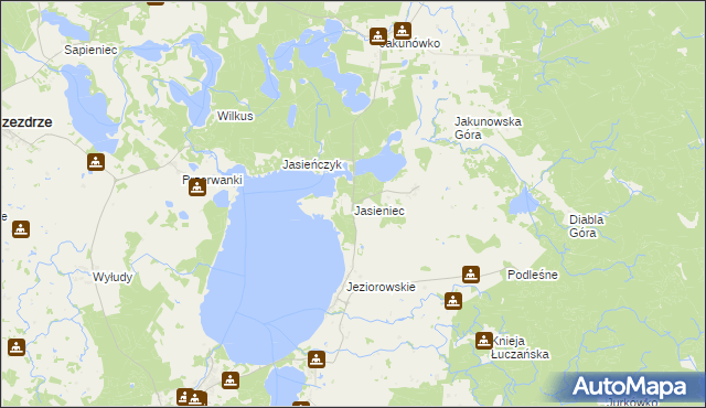 mapa Jasieniec gmina Kruklanki, Jasieniec gmina Kruklanki na mapie Targeo