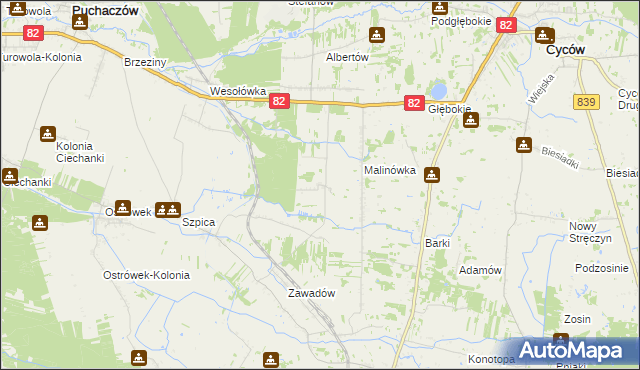 mapa Jasieniec gmina Puchaczów, Jasieniec gmina Puchaczów na mapie Targeo