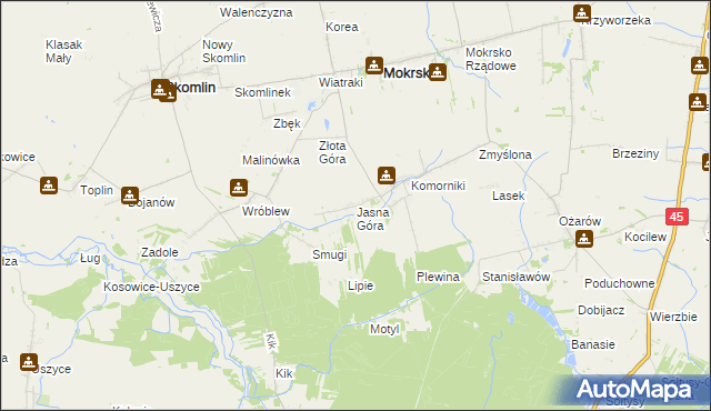 mapa Jasna Góra gmina Mokrsko, Jasna Góra gmina Mokrsko na mapie Targeo