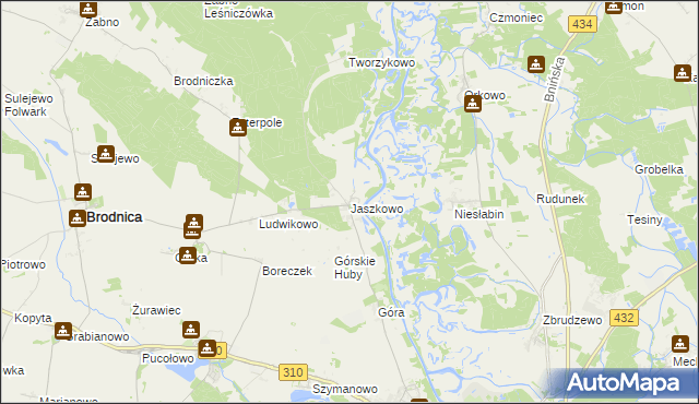 mapa Jaszkowo gmina Brodnica, Jaszkowo gmina Brodnica na mapie Targeo