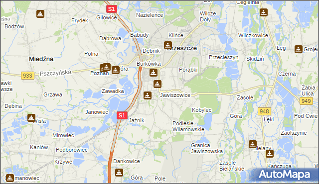 mapa Jawiszowice, Jawiszowice na mapie Targeo