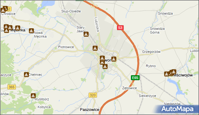mapa Jawor, Jawor na mapie Targeo