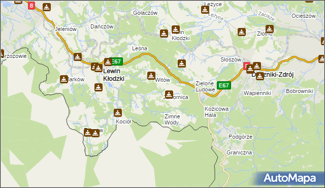 mapa Jawornica gmina Lewin Kłodzki, Jawornica gmina Lewin Kłodzki na mapie Targeo