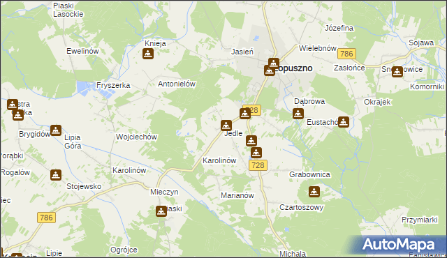 mapa Jedle gmina Łopuszno, Jedle gmina Łopuszno na mapie Targeo