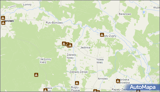 mapa Jedlinka gmina Chorzele, Jedlinka gmina Chorzele na mapie Targeo