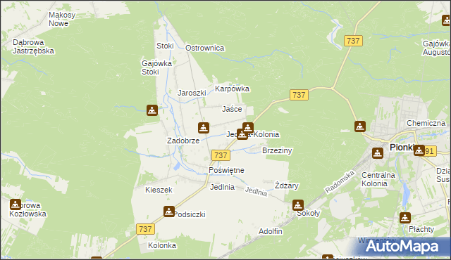 mapa Jedlnia-Kolonia, Jedlnia-Kolonia na mapie Targeo