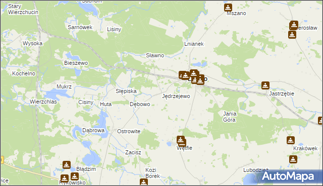 mapa Jędrzejewo gmina Lniano, Jędrzejewo gmina Lniano na mapie Targeo