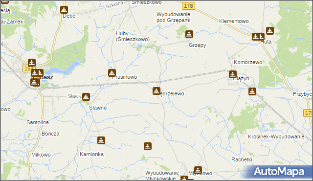 mapa Jędrzejewo gmina Lubasz, Jędrzejewo gmina Lubasz na mapie Targeo