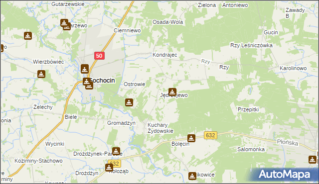 mapa Jędrzejewo gmina Sochocin, Jędrzejewo gmina Sochocin na mapie Targeo