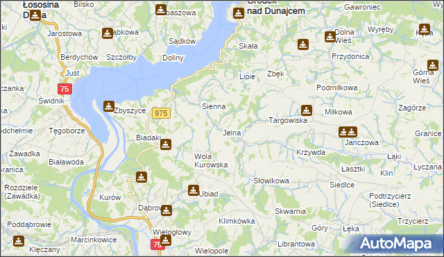 mapa Jelna gmina Gródek nad Dunajcem, Jelna gmina Gródek nad Dunajcem na mapie Targeo
